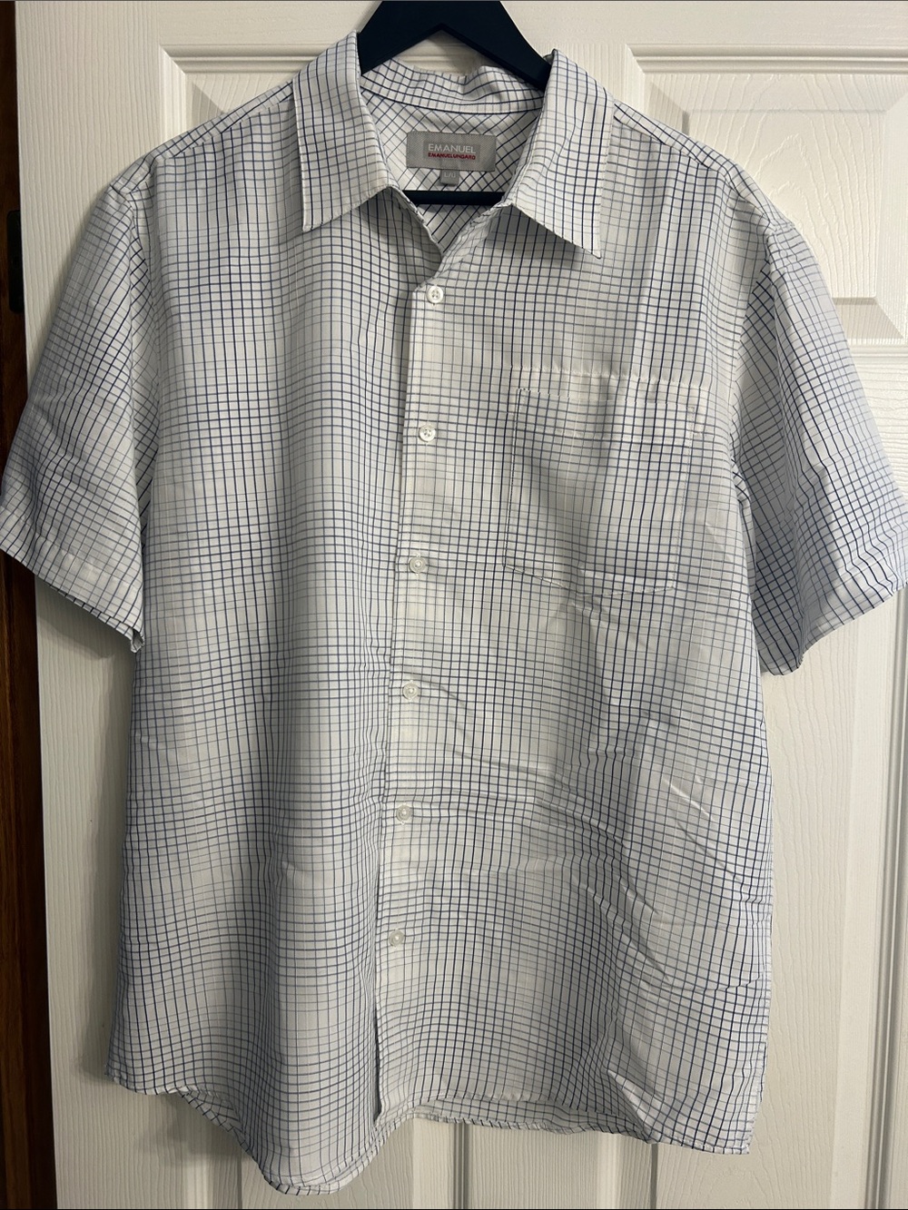 Emanuel Ungaro White & Navy Grid Short-Sleeve Button-Down Shirt